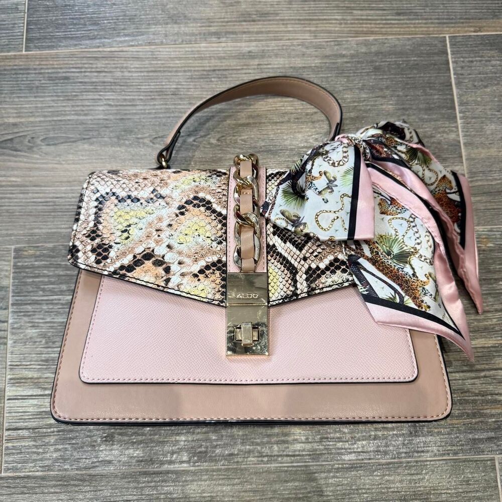 Girly Aldo pink beige snakeskin print handbag with gold hardware Shoulder bag